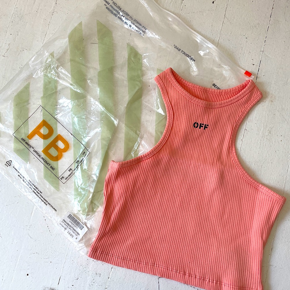 Off-White Ribbed Racerback Crop Top